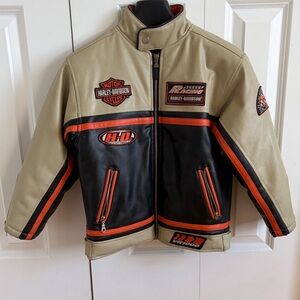 Harley-Davidson Beige, Black & Orange Leather Racing Jacket